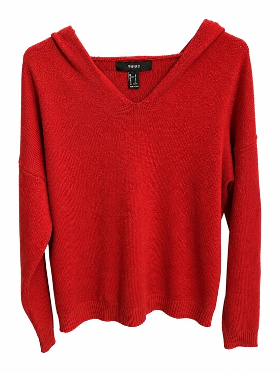 Forever 21 Sweaters - Forever 21 Red V-Neck Hooded Knit Sweater